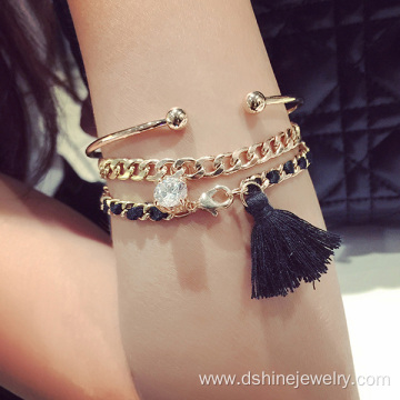 Rhinestone Chain Tassel Bracelet Personalized Gold Bangle